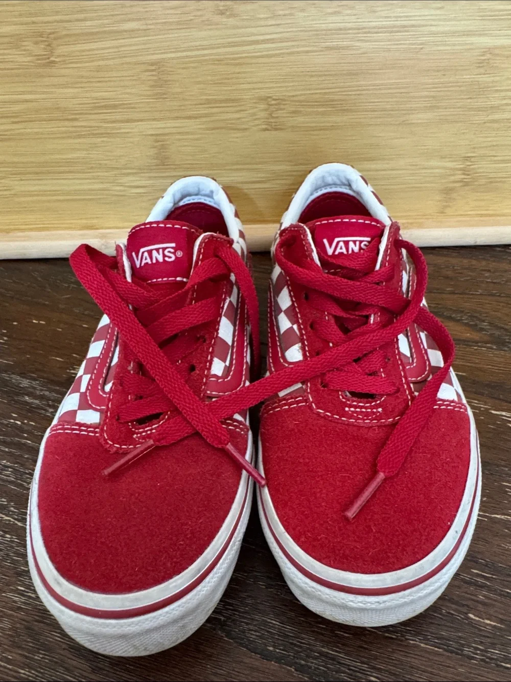 Vans Kids Red Checkerboard Low-Top Skate Shoes